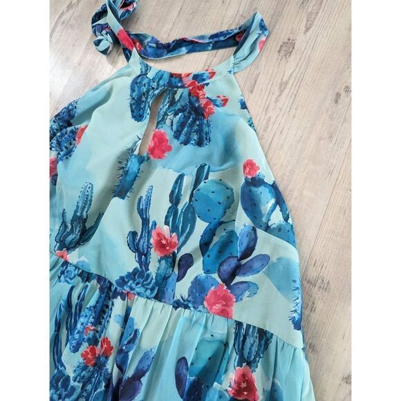 Modcloth Blogger The Better Cactus Halter Dress women's sz 4X blue green cactus - Picture 3 of 12
